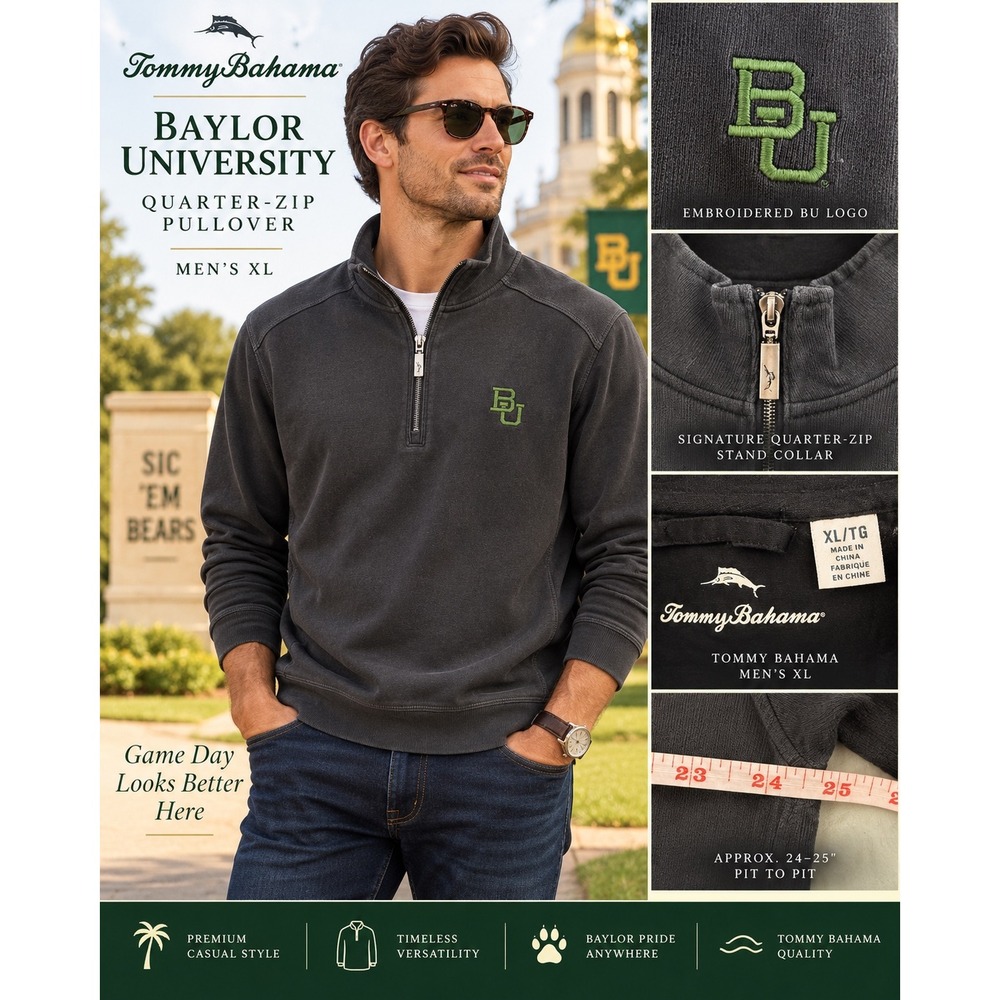 Tommy Bahama Baylor University Bears Quarter Zip Pullover Men's XL BU Black